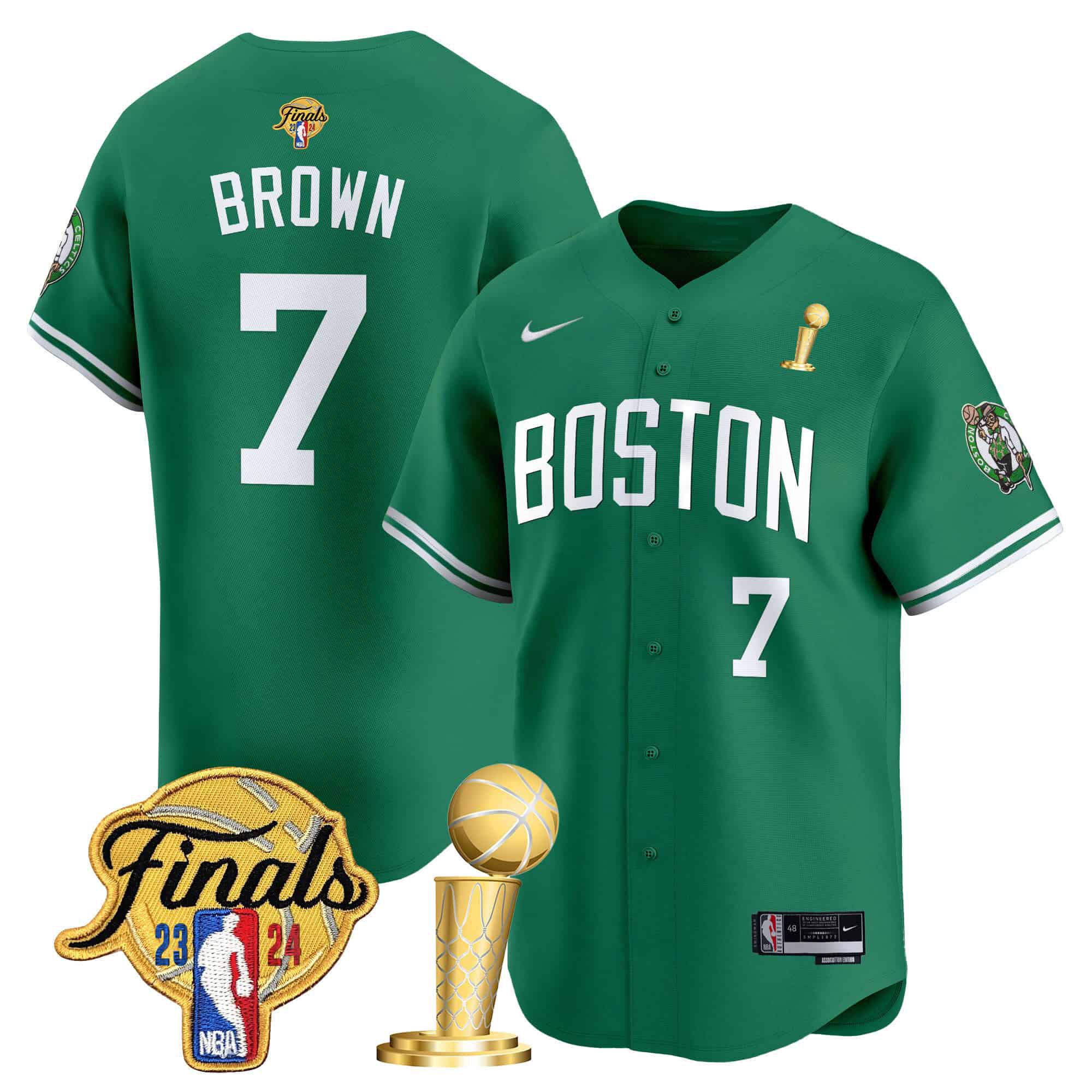 Men Boston Celtics #7 Brown Green 2024 Nike Final & Champions Patch Baseball NBA Jersey